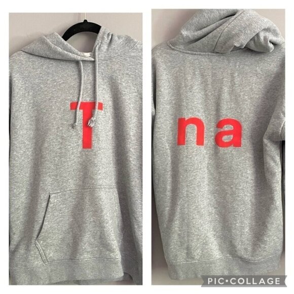 Aritzia TNA Gray Orange Letters Oversized Pullover Hoodie - S/M - Picture 1 of 7